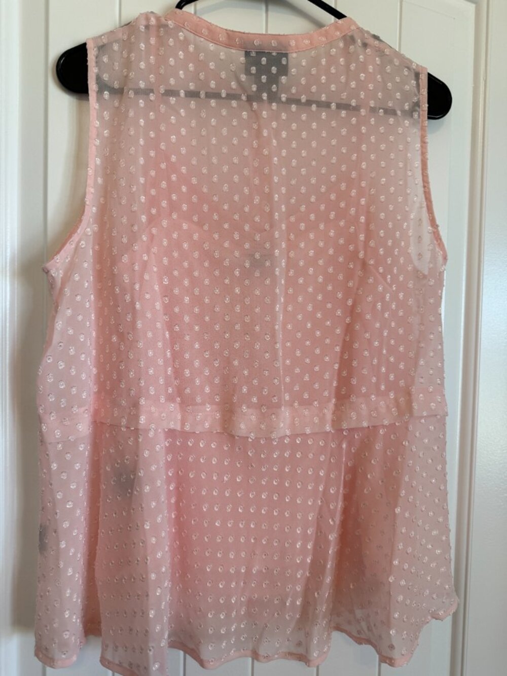 Liz Claiborne light pink Swiss-dot blouse featuring a sheer outer layer. Size M - Picture 5 of 7